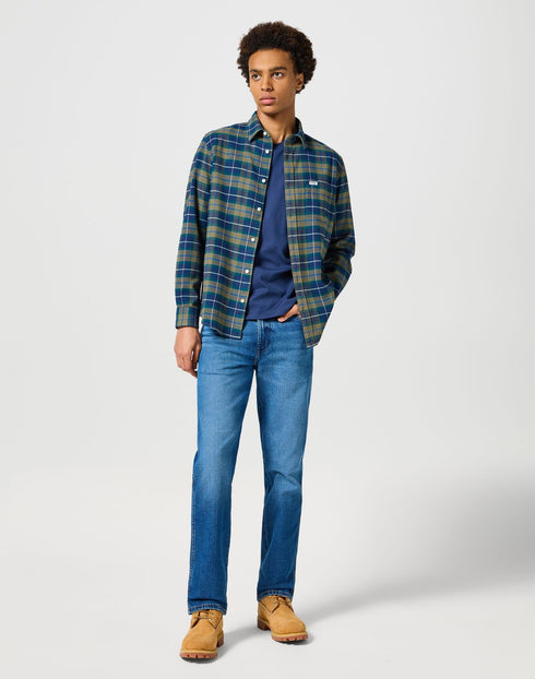 Wrangler Men's 1 Pocket Flannel Shirt In Dusty Olive